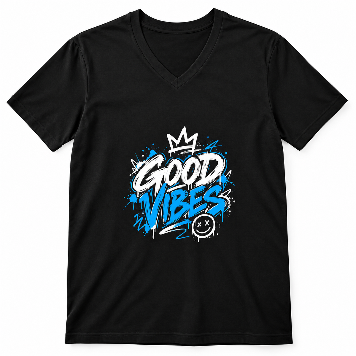 Good Vibes Oversized Streetwear Graphic V-Neck T-Shirt