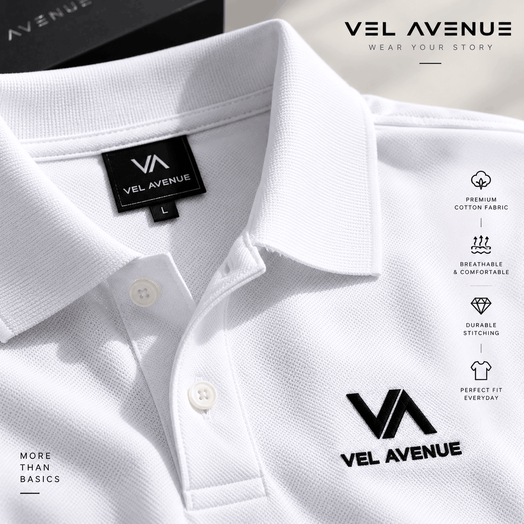 Vel Avenue Classic White Polo T-Shirt