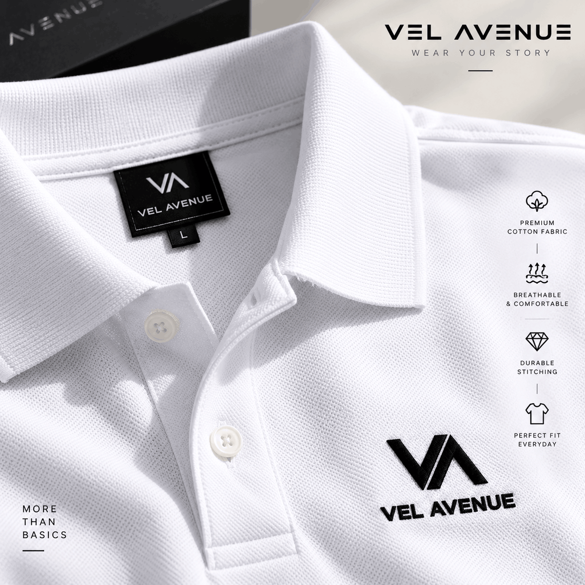 Vel Avenue Classic White Polo T-Shirt