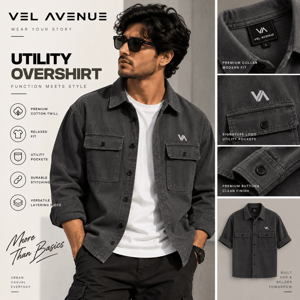Vel Avenue Urban Utility Overshirt – Charcoal