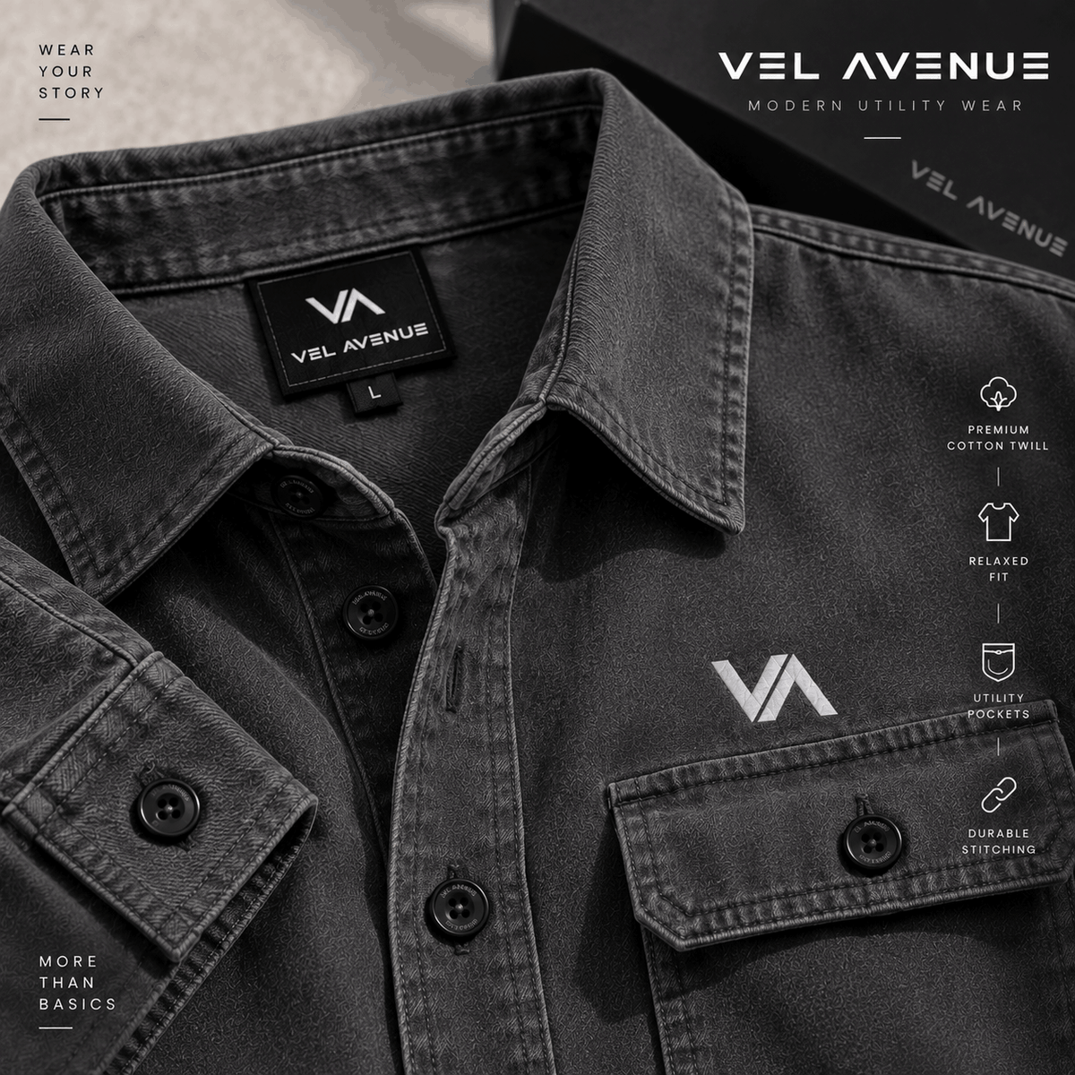 Vel Avenue Urban Utility Overshirt – Charcoal