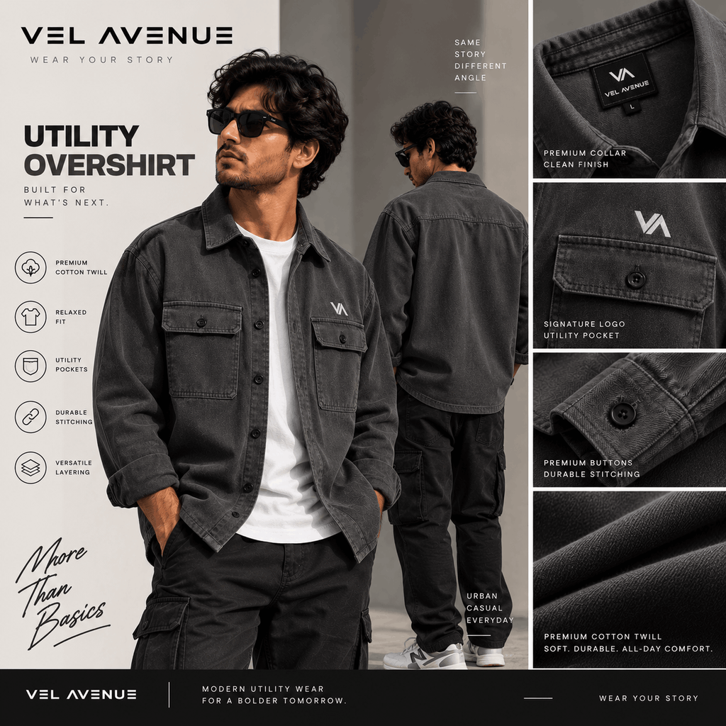 Vel Avenue Urban Utility Overshirt – Charcoal